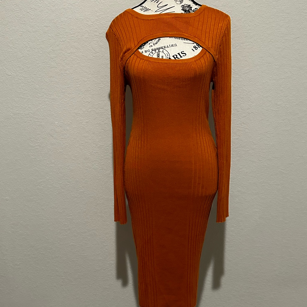 Midi Bodycon Dress Mustard Yellow Size Large